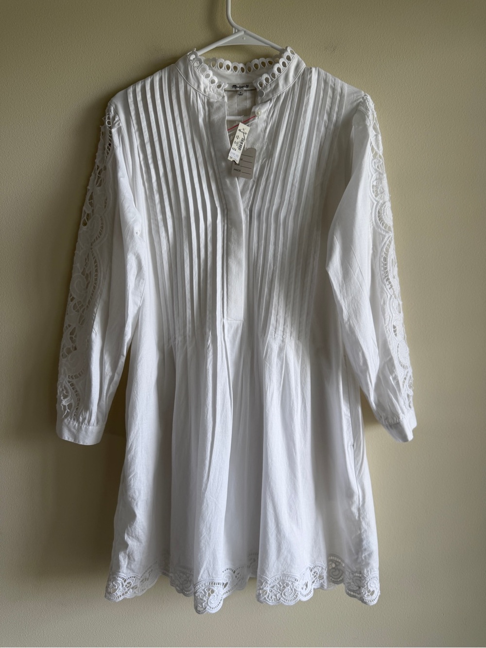 Madewell Pintucked Eyelet Mini Dress White Embroidered Cotton NWT Size S - Picture 3 of 13